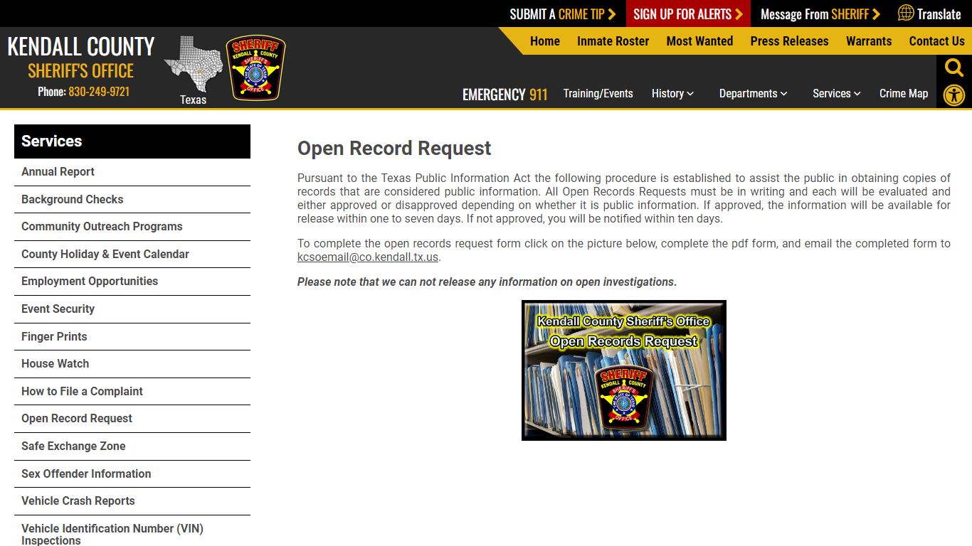 Open Record Request | Kendall County Sheriffs Office